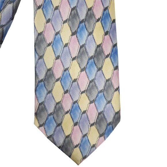 Colorful Cocktail Colors 100% Silk Necktie W/ Pastel Geometric Design - Picture 5 of 6